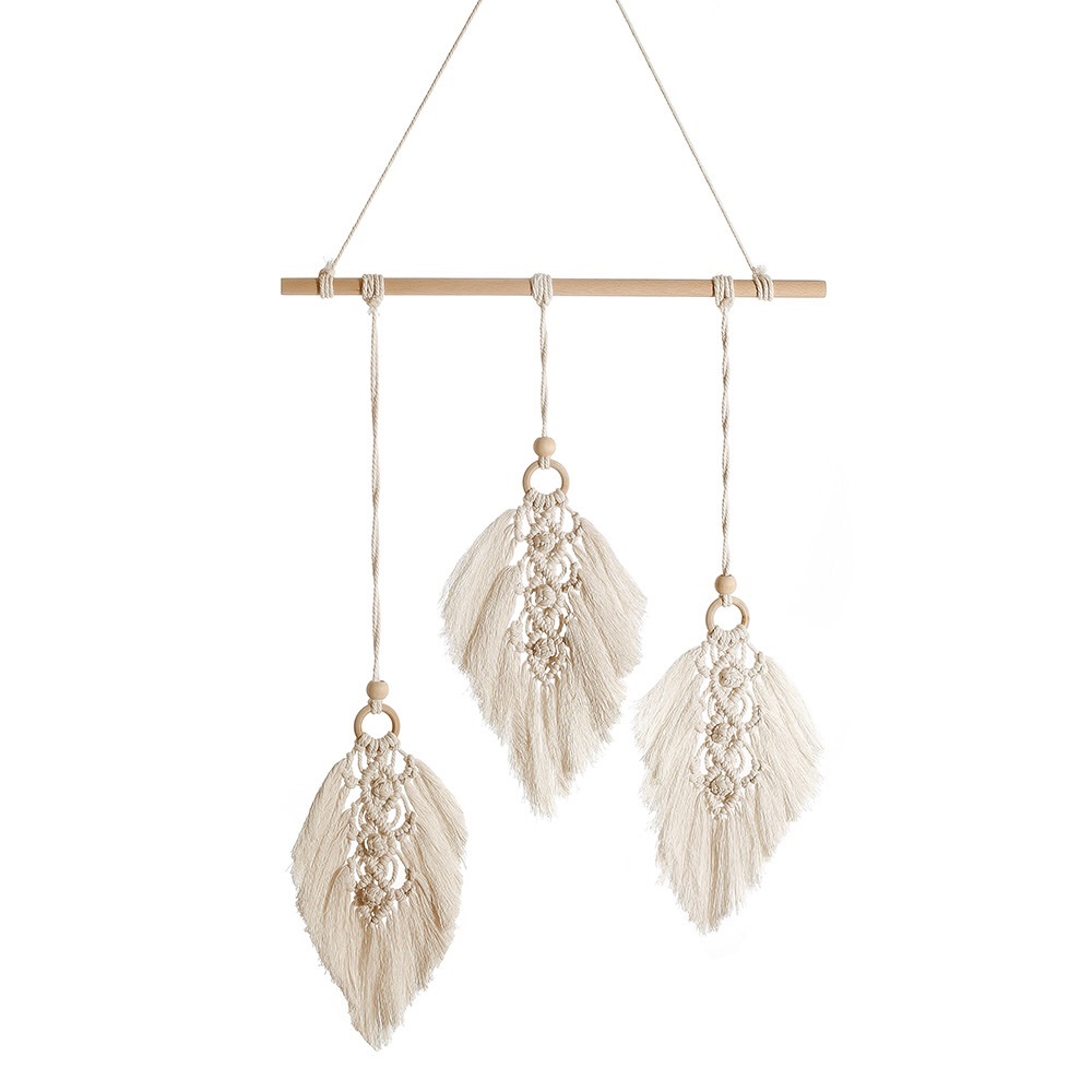Macrame Woven Feather Leaves wall hanging tapestry - Picture 2 of 4